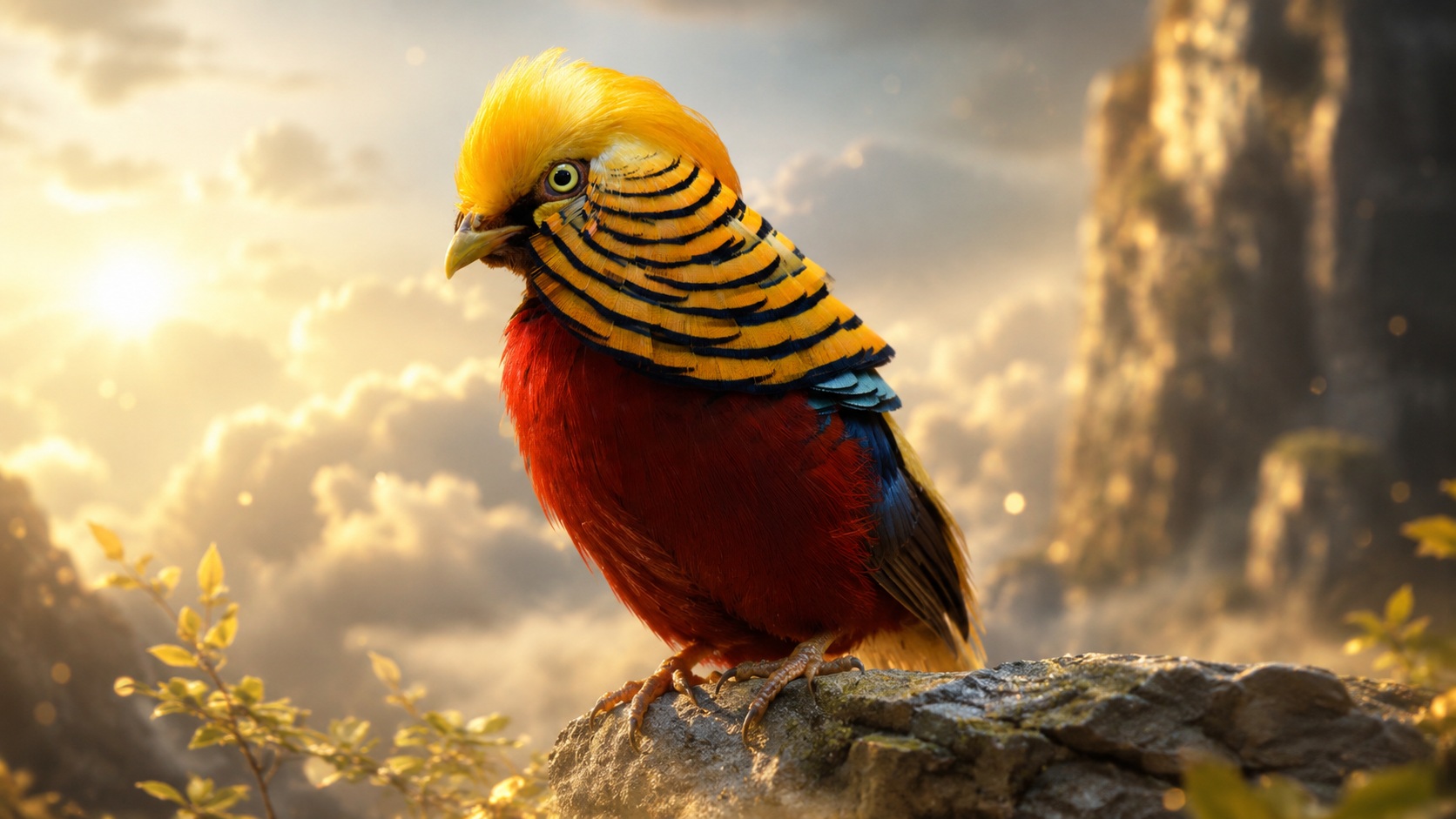 Solen, a radiant golden bird with shimmering feathers and a soft magical glow